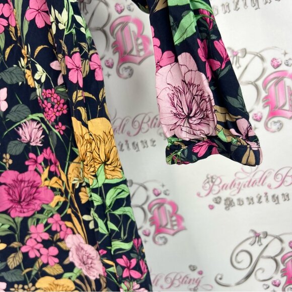 Jump dress long sleeve flowers Floral Midi Dress - Black, Pink, and Gold - Picture 5 of 13